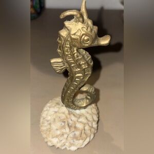 Bronze Seahorse Figurine on Coral Base 5”